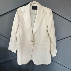 $1200 LAFAYETTE 148 New York 100% Linen Enlongated PickStitch Blazer Ivory Sz 12